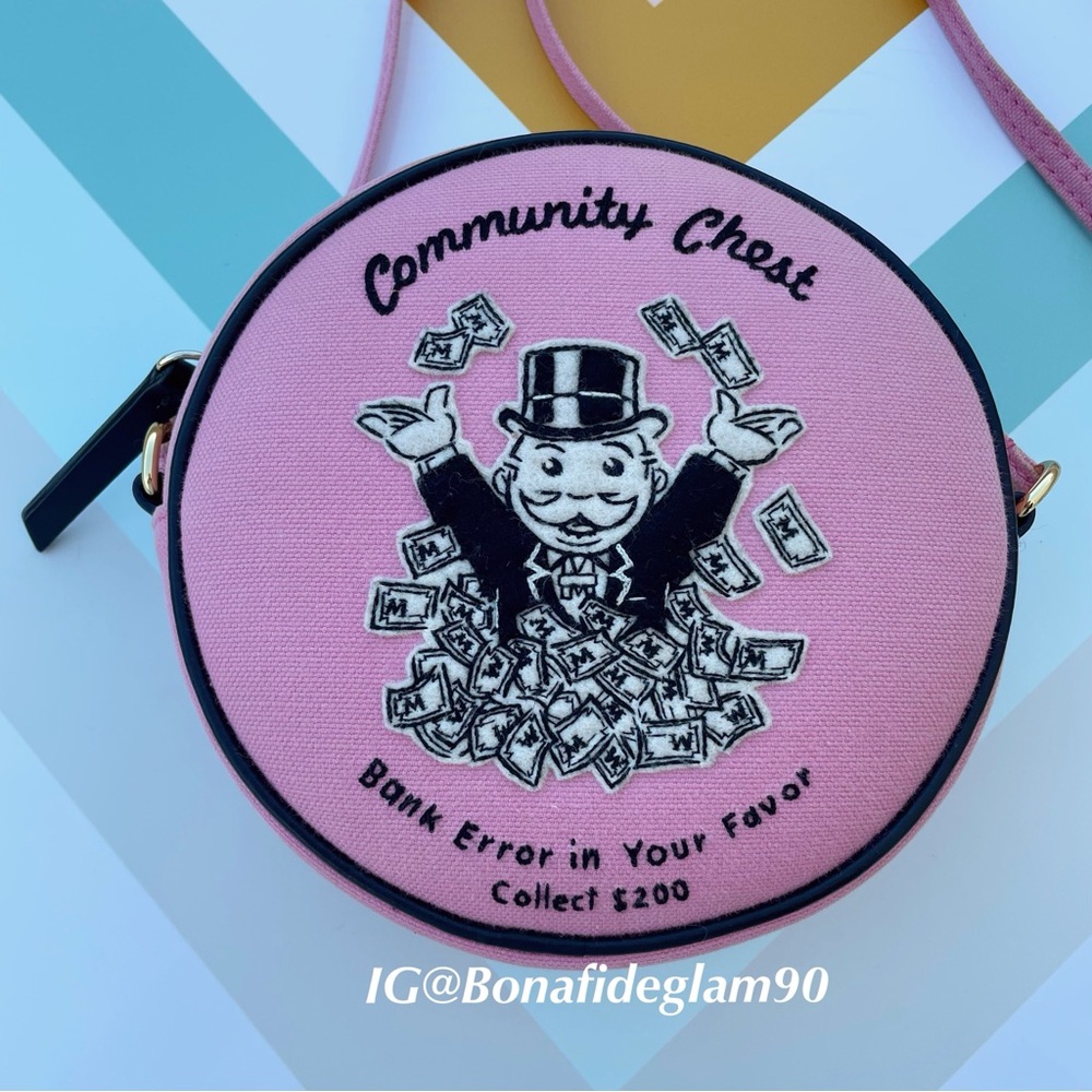 Olympia Le-Tan Monopoly Community Chest bank error dizzie shoulder bag in pink - Picture 8 of 16